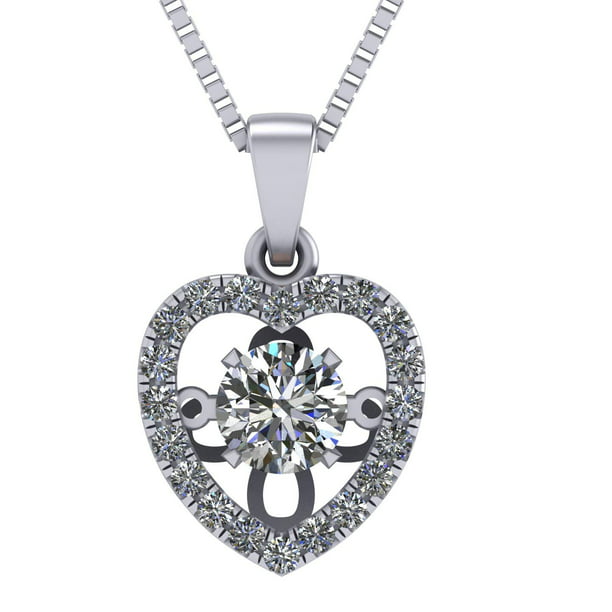 Solid 925 Sterling Silver Rhodium Plated Necklace HEART White Zirconia 